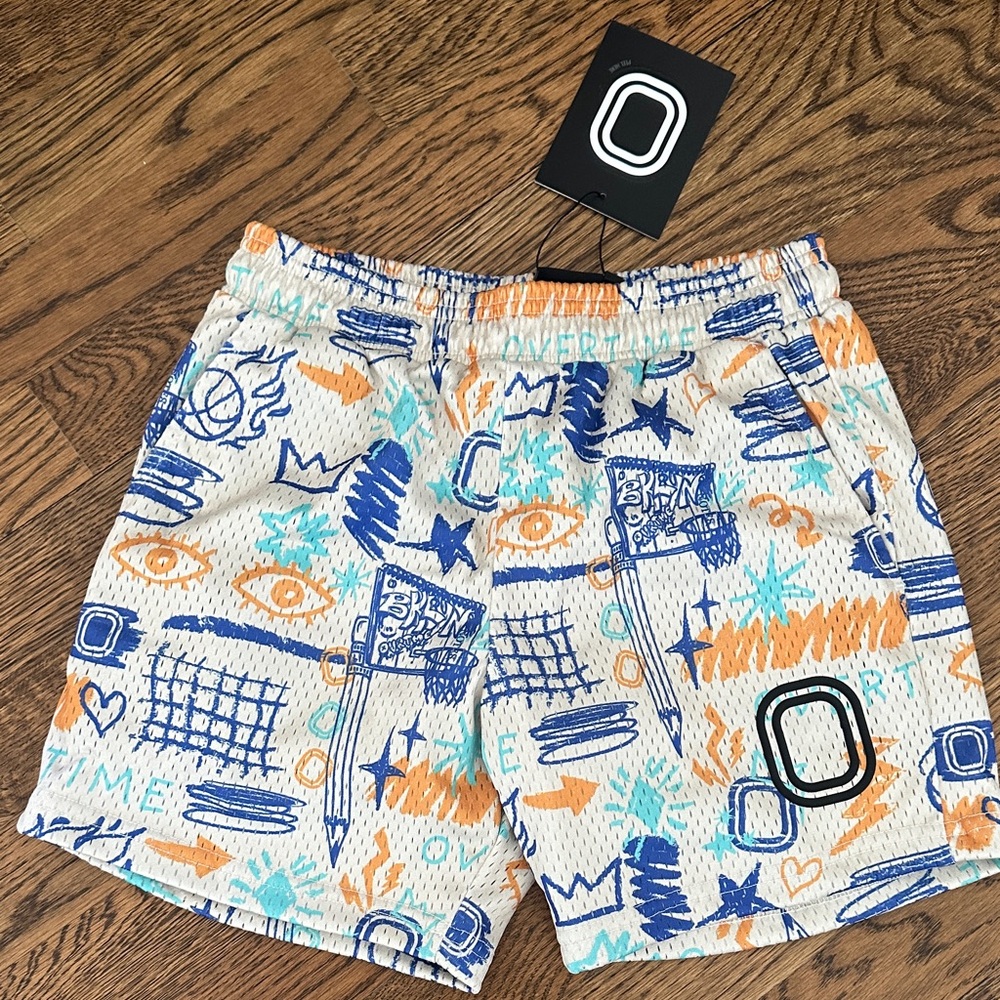 Vibrant Patterned Athletic Shorts - Blue, Orange, and White